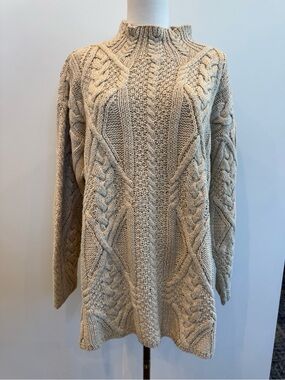 Harold's Vintage Cream Cable Knit Mockneck Sweater Cotton Linen Size M